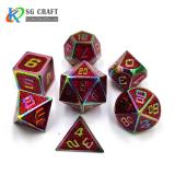 red glitter Enamel rainbow Metal Dice Set