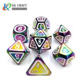 white Enamel rainbow Metal Dice Set