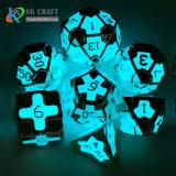 GLOW BLUE METAL DICE SET