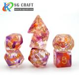 Orange and Purple Swirl Nebula Resin Dice Set With Chameleon Glitter